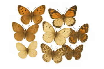 Vintage butterfly collection illustrating various species, scientific entomology study on transparent background