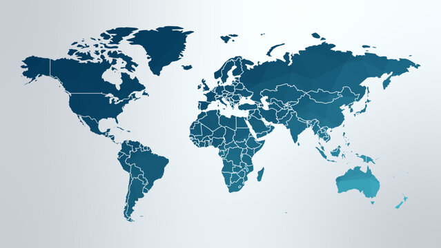 World map with country borders. Triangle vector illustration for decoration, global, international business, travel, web design, media, infographics. Gray background