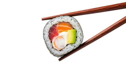 Delicious Freshly Prepared Sushi Roll with Salmon Tuna Shrimp Avocado and Cream Cheese