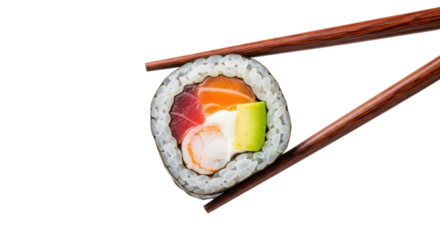 Delicious Freshly Prepared Sushi Roll with Salmon Tuna Shrimp Avocado and Cream Cheese