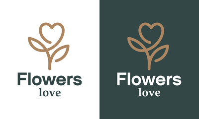 Beauty flower logo design template illustration. Heart love concept vector design with minimalist flowers symbol graphic icon