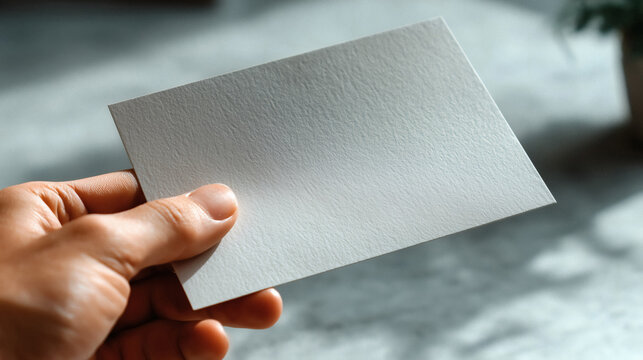 Elegant grey card for stylish branding mockups held in hand with soft light for sophisticated business stationery designs