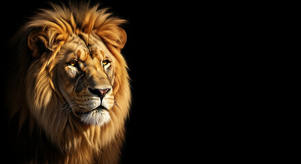 Naklejka premium Majestic Lion Portrait King of the Savanna with Golden Mane and Fierce Gaze