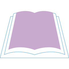 Open book illustration with purple pages and blue dashed outline on transparent background symbolizing knowledge and learning