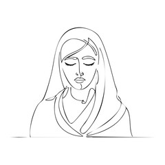 Single line art of a woman in headscarf, portrait with eyes closed