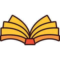 Open Book With Yellow Pages and Red Binding A Simple Illustration On Transparent Background