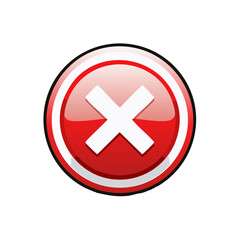 Obraz premium Red glossy X mark icon for rejection, error, or wrong choice