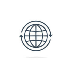Global Earth Icon with Rotating Arrows Vector for Worldwide Connection and Communication