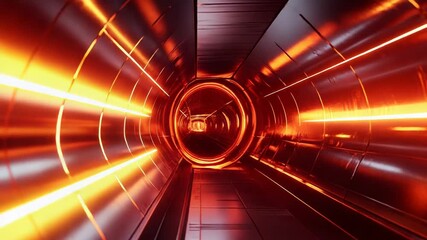 Futuristic tunnel with glowing red neon light trails - Powered by Adobe