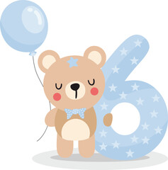 Cute Teddy Bear Holding Number Six Birthday Celebration