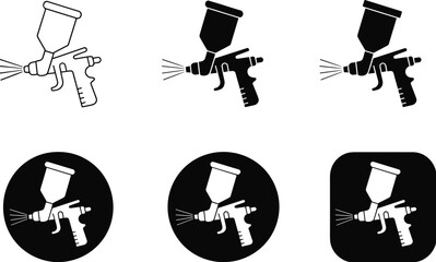 Paint spray gun icons with spray effect spraying tool