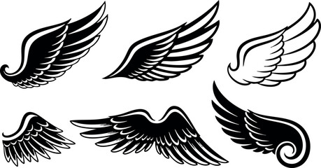 Obraz premium Set of black and white bird wings in different styles vector illustration for design and decoration purposes