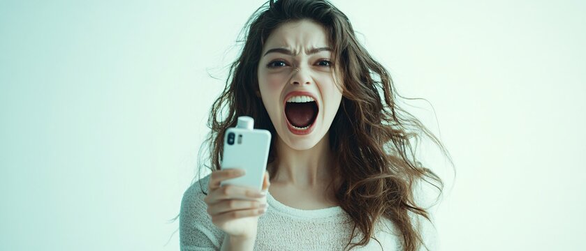 Stressed woman on phone call isolated - Powered by Adobe