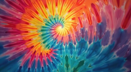 Obraz premium Brightly colored tie dye background with a flower in the center