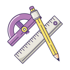 Pencil Ruler and Protractor on White Background artistic circle