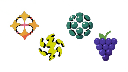 Four Ball Icons: Stars, Dots, Lightning, and Grapes