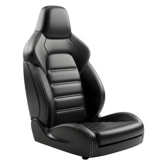 Sleek Black Leather Car Seat with White Stitching on a transparent Background