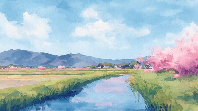 W. P. PING 油彩画 水辺の風景