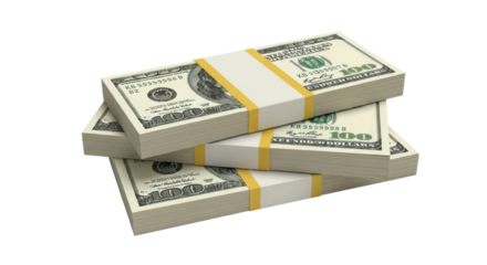 Stacked bundles of one hundred dollar bills representing wealth, investment, and financial success