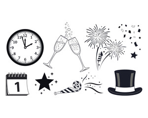New year's eve celebration icons
