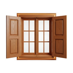 Elegant Wooden Window with Open Shutters and Subtle Lighting