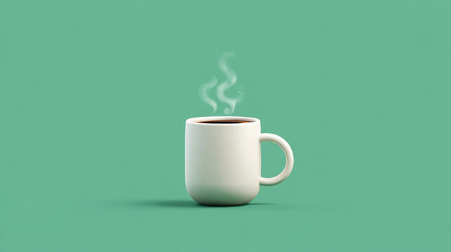 A minimalist white mug emits swirling steam against a solid teal background, evoking warmth and simplicity for coffee and tea moments. - Powered by Adobe