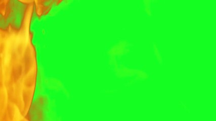 Small yellow flame dances on ground on green screen chromakey background via 2d animated cartoon animation style. Excellent for campfire base, ritual circle, or low fire source.