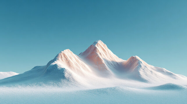 A stunning landscape of snow-covered mountains under a clear blue sky, evoking feelings of winter wonder and serene natural beauty.