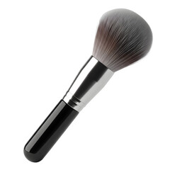 A Luxurious Makeup Brush with a Black Handle and Silver Ferrule on a transparent Background