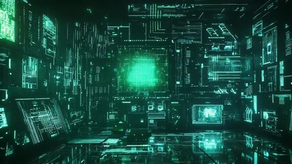 Futuristic server room displaying abstract digital data and network information - Powered by Adobe