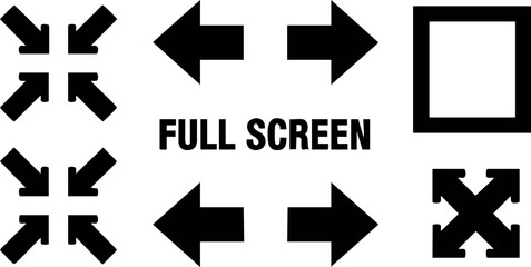 Obraz premium Full screen vector icons set with arrows and zoom symbols for user interface design and navigation controls