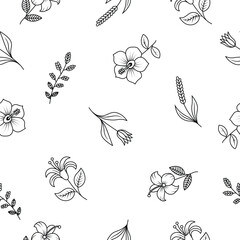 Abstract Floral Line Art Seamless Pattern