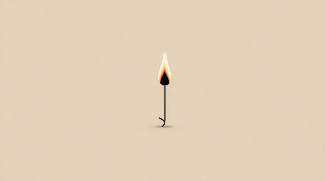 A minimalist composition with a single, slender matchstick burning against a soft, neutral backdrop, creating a sense of simplicity and warmth.