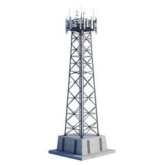 Tall Cell Tower with Antennas and Concrete Base Against transparent Background