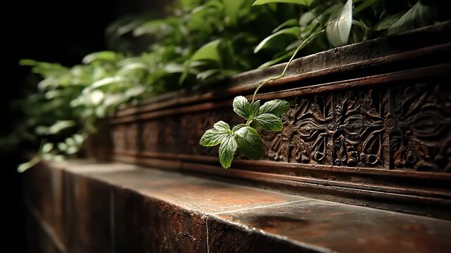 Close-up of Tang Dynasty Ancient Building Courtyard Plant Texture