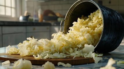 Traditional Sauerkraut in Overturned Bucket