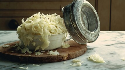 Traditional Sauerkraut in Overturned Bucket Display