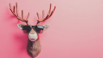 Hipster reindeer sporting trendy sunglasses on pink