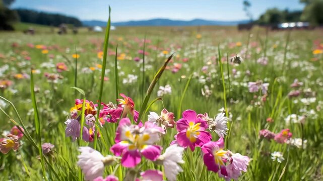Rewilded Meadow Endangered Butterflies Fluttering Slow Motion Wildflowers