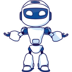Cute Small Cartoon Robot Character With Blue Accents Standing With Open Arms On A Transparent Background