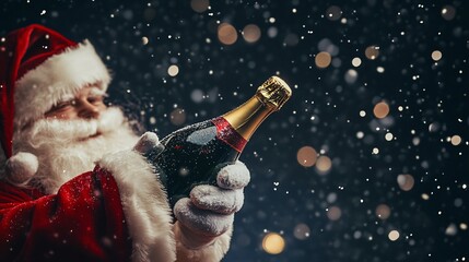Elegant Santa Claus with Champagne Bottle