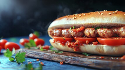 Delicious Sausage Sandwich with Fresh Tomatoes