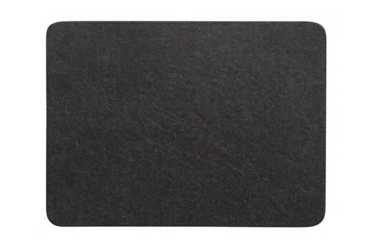 Black mouse pad featuring a textured surface and rounded corners, providing a smooth area for computer mice, isolated