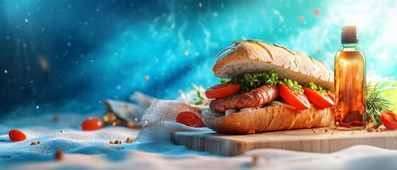 Delicious Sausage Sandwich with Fresh Tomatoes