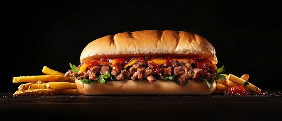 Delicious Meat Sandwich and Crispy Fries