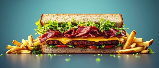 Succulent Meat Sandwich with Crispy Fries