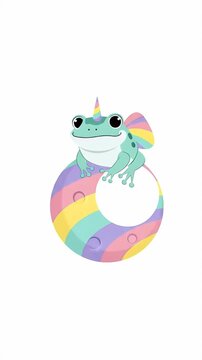 Cute Frog With Unicorn Horn and Rainbow Moon