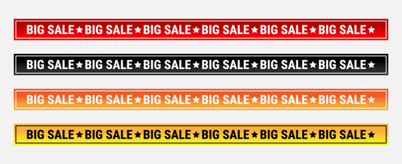Big sale ribbon tape strips vector set in red black orange yellow colors for sale offer advertisement