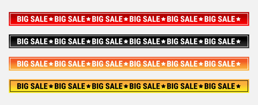 Big sale ribbon tape strips vector set in red black orange yellow colors for sale offer advertisement