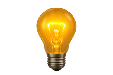 Glowing light bulb illuminating a new idea, sparking innovation and bright thinking, on transparent background